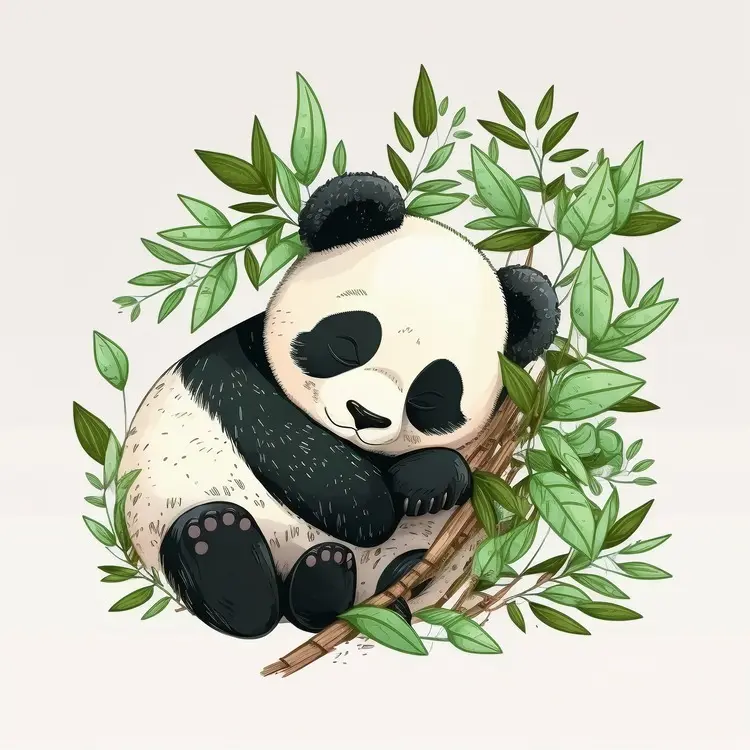 Cute Sleeping Panda Illustration with Bamboo and Leaves