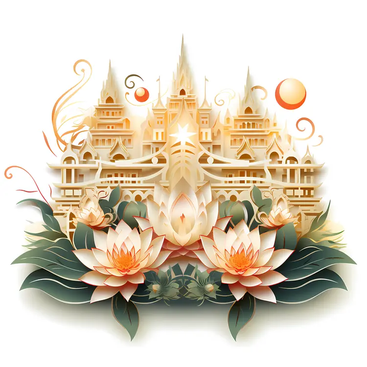 Temple and Lotus Flowers for Loy Krathong