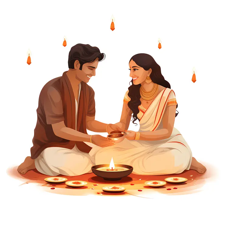 Traditional Indian Couple Celebrating Diwali