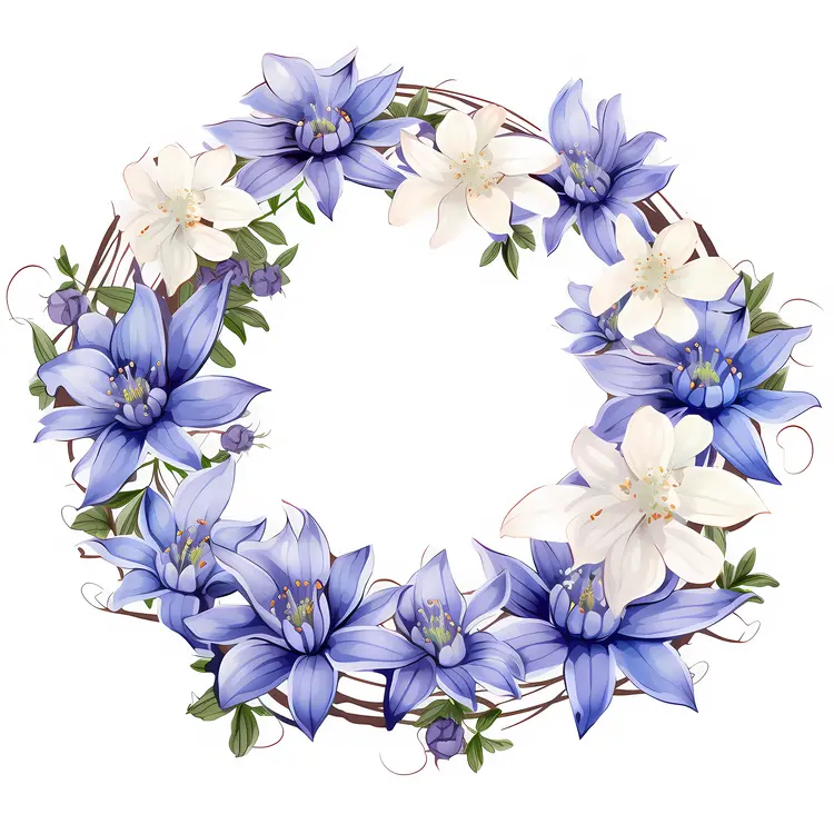Floral Wreath with Blue and White Flowers