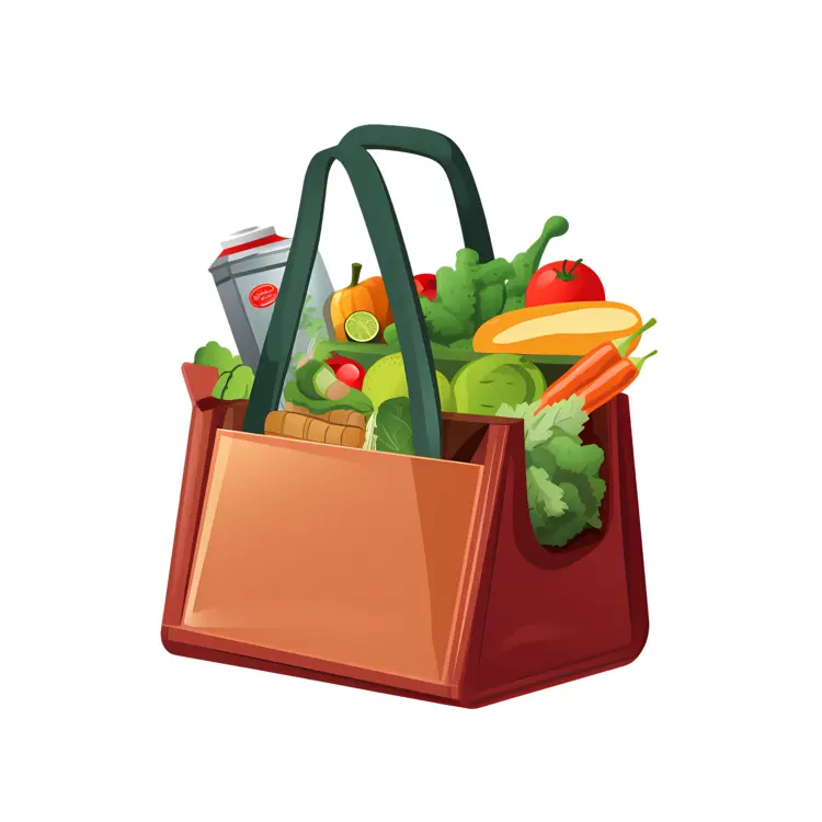 Grocery Bag with Fresh Vegetables and Fruits