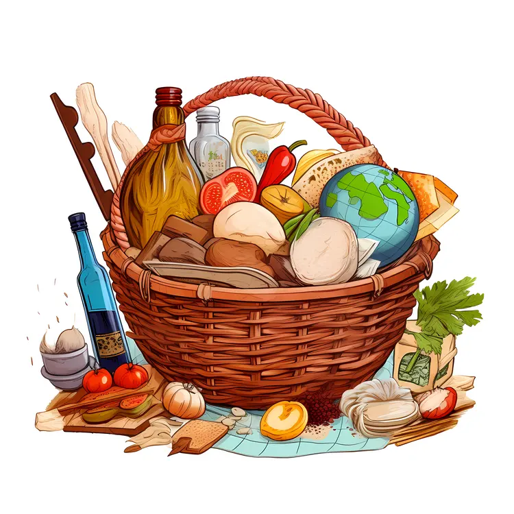Picnic Basket with Food and Drinks