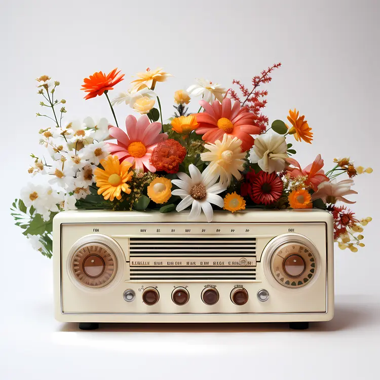 Vintage Radio with Floral Arrangement