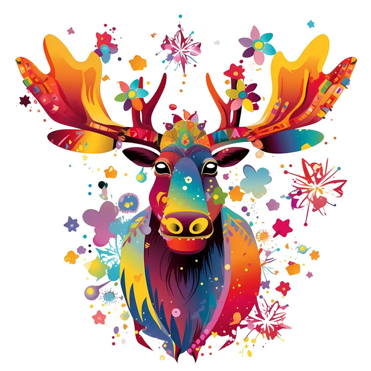 Colorful Moose with Flowers Illustration