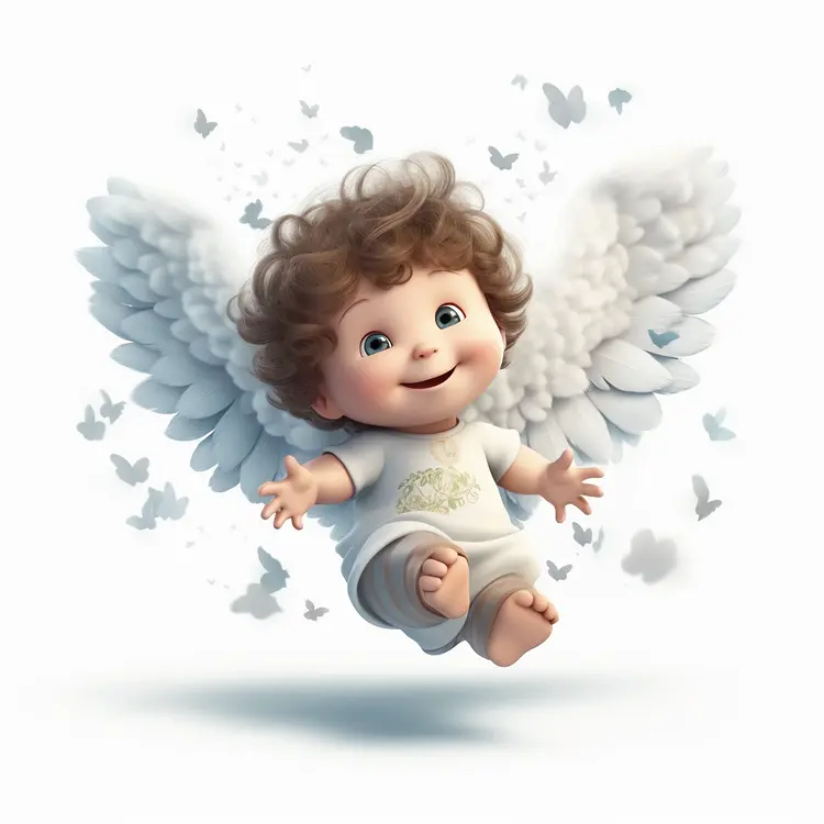 Cute Angel Baby with Wings and Butterflies