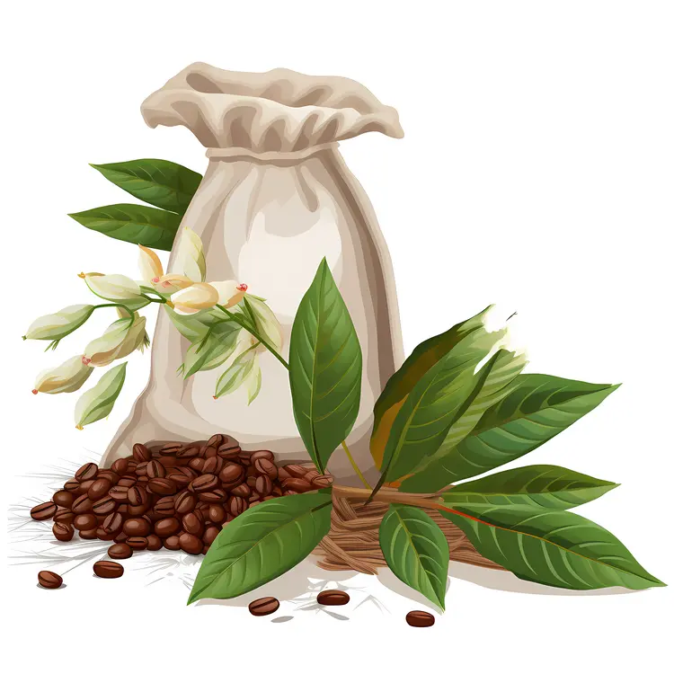 Coffee Beans and Plant Illustration
