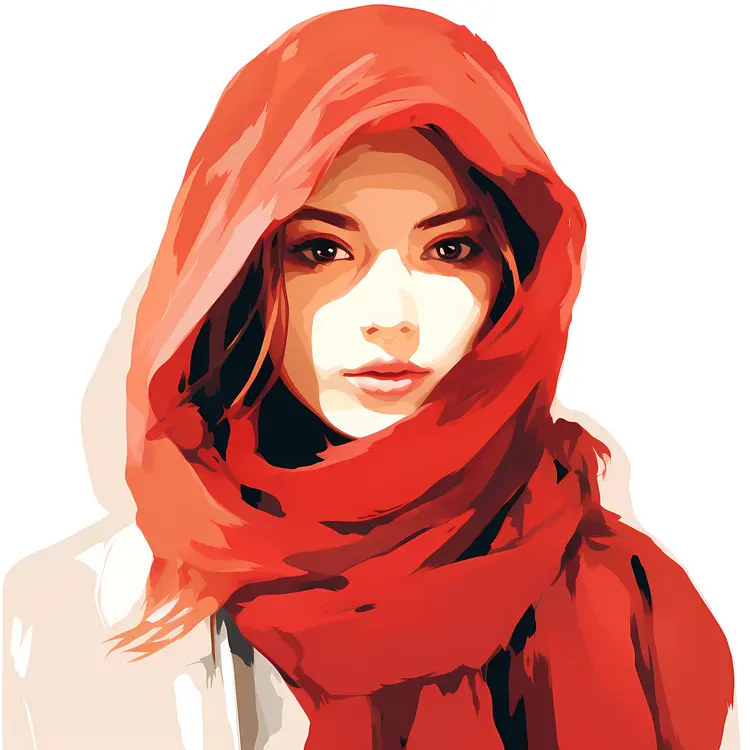 Woman with Red Scarf Illustration