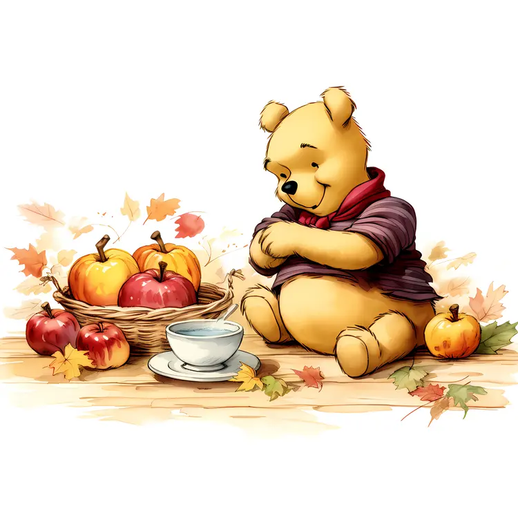 Yellow Bear with Scarf and Apples