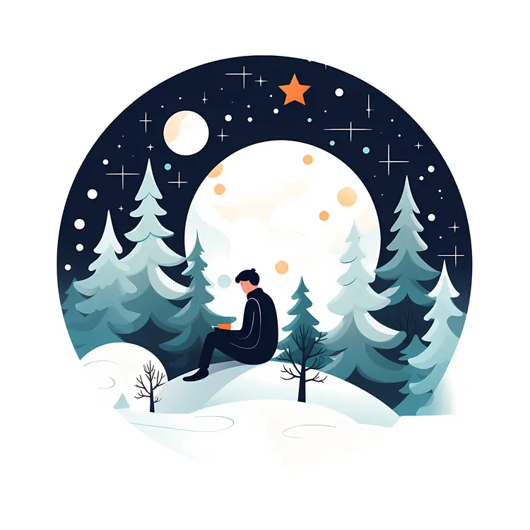 Boy Reading a Book in Winter Night
