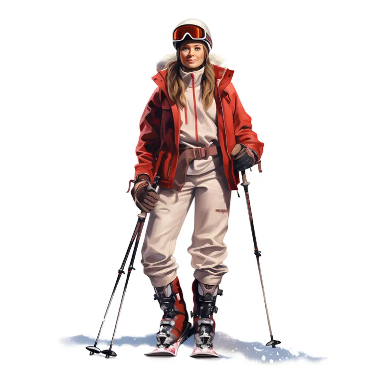 Female Skier in Red Jacket