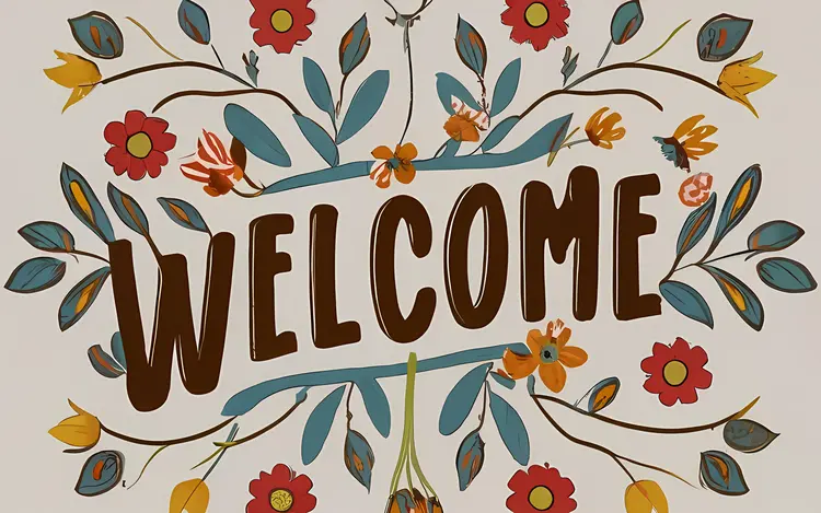 Artistic Welcome Text with Floral Design