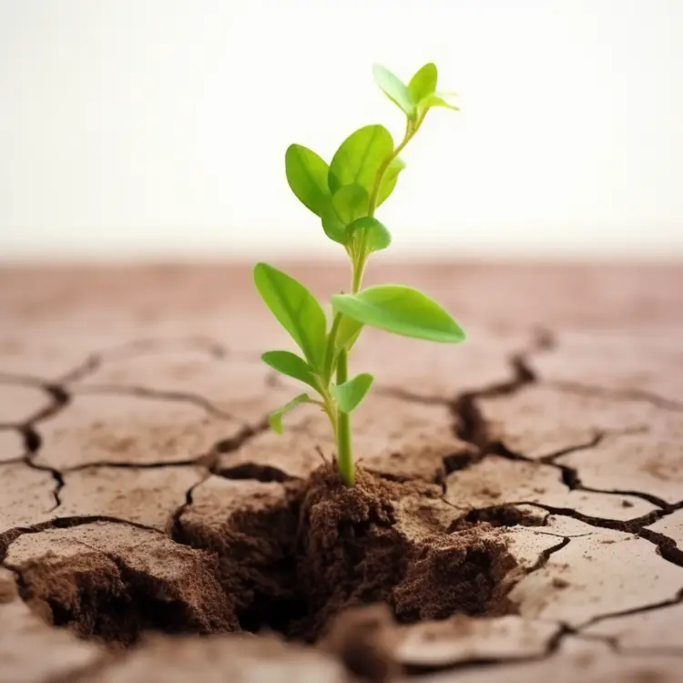 Green Seedling Growing in Cracked Soil