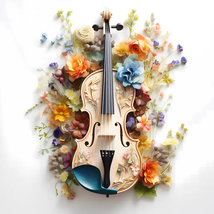Floral Violin with Detailed Flowers