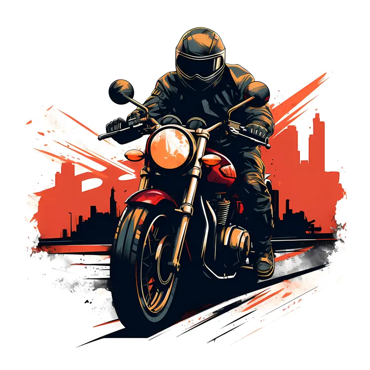 Motorcyclist Riding in City at Night