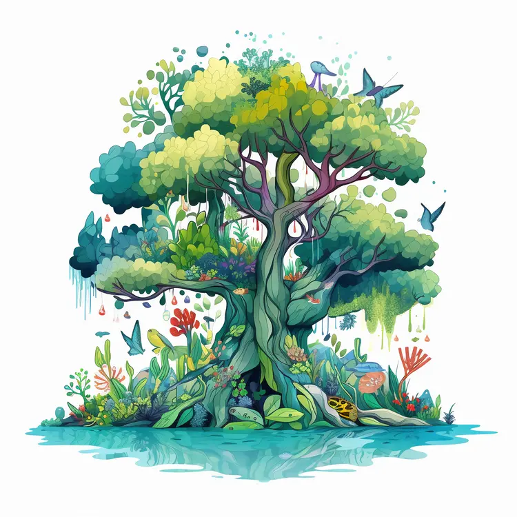 Beautiful Tree with Birds in Nature