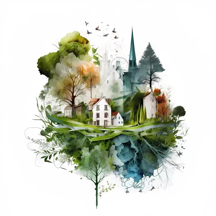 Village Landscape with Lush Greenery