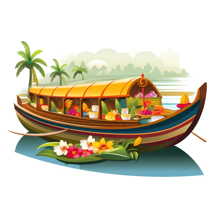Decorated Flower Boat on Water