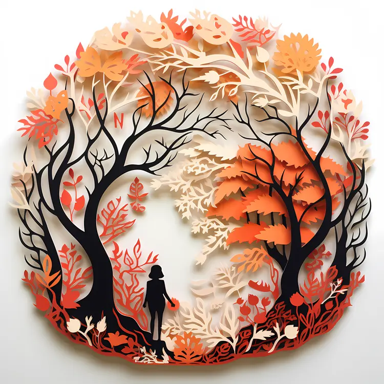 Silhouette of a Person in an Autumn Forest