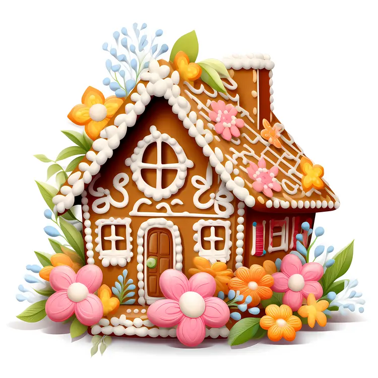 Beautiful Gingerbread House with Floral Decorations