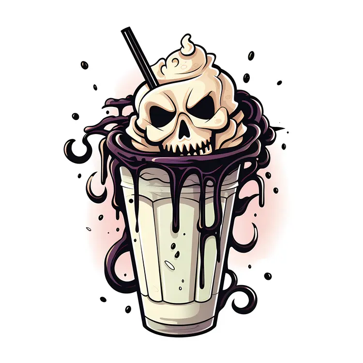 Skull-Themed Halloween Milkshake with Black Drizzle