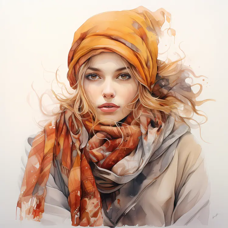 Woman with Orange Scarf Portrait