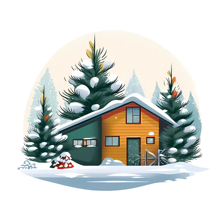 Small House with Snowy Trees