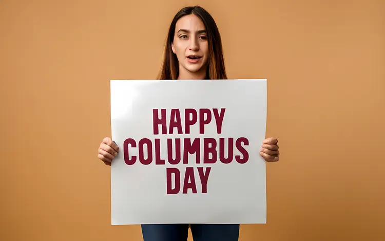 Woman Holding Happy Columbus Day Sign