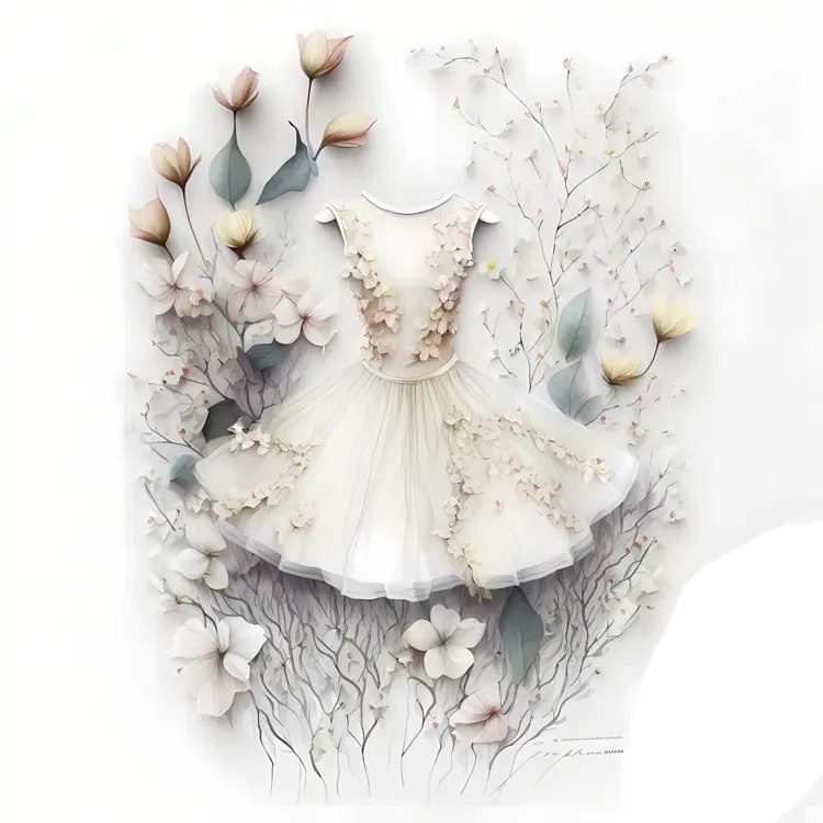 Elegant White Dress with Floral Design