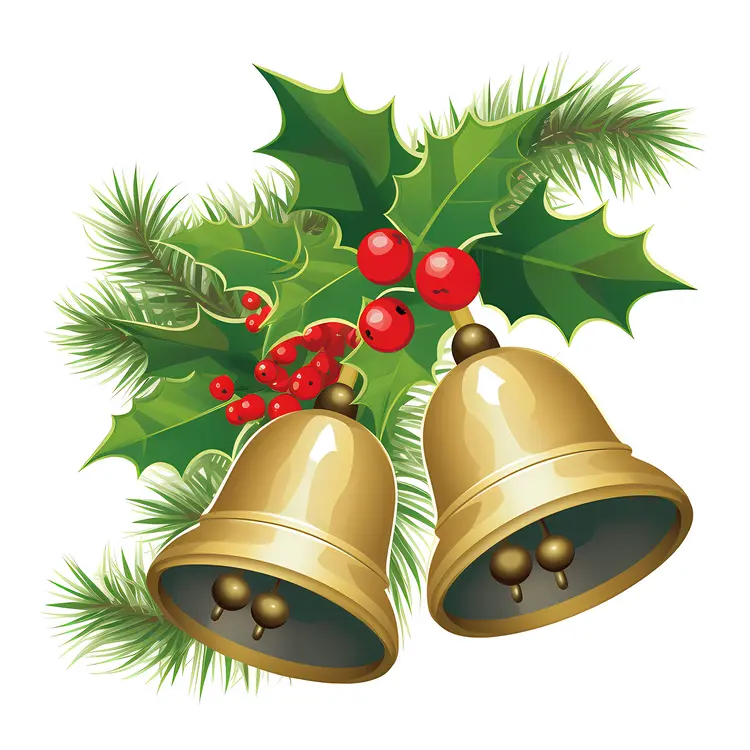 Golden Bells with Holly Leaves for Christmas