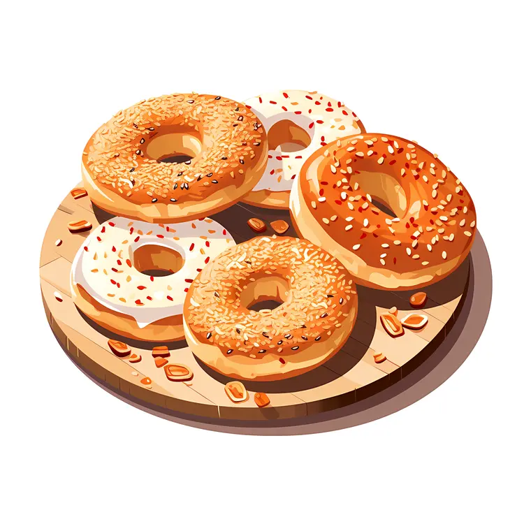 Bagels on Wooden Board