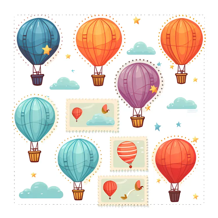 Colorful Hot Air Balloons Stamps