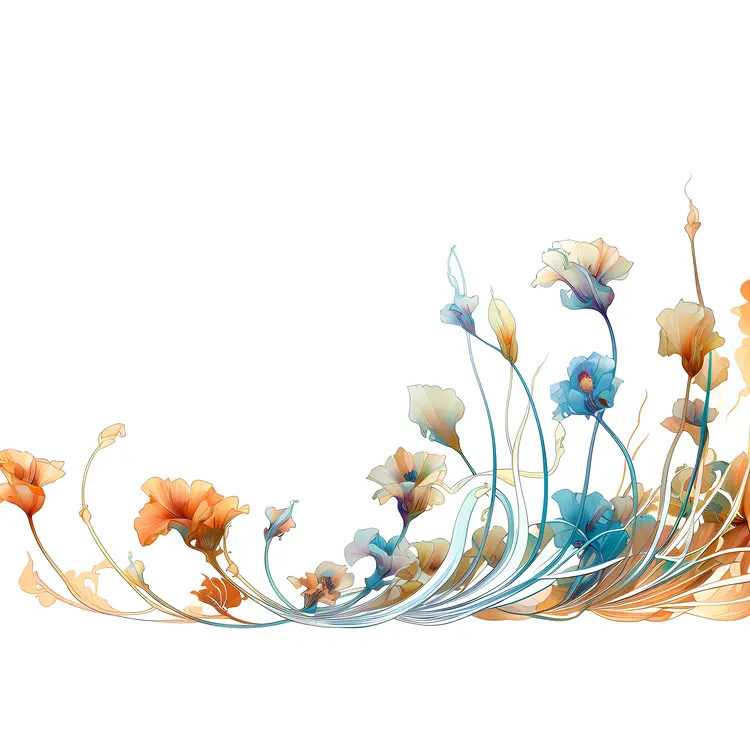 Blue and Orange Abstract Flowers in Artistic Design