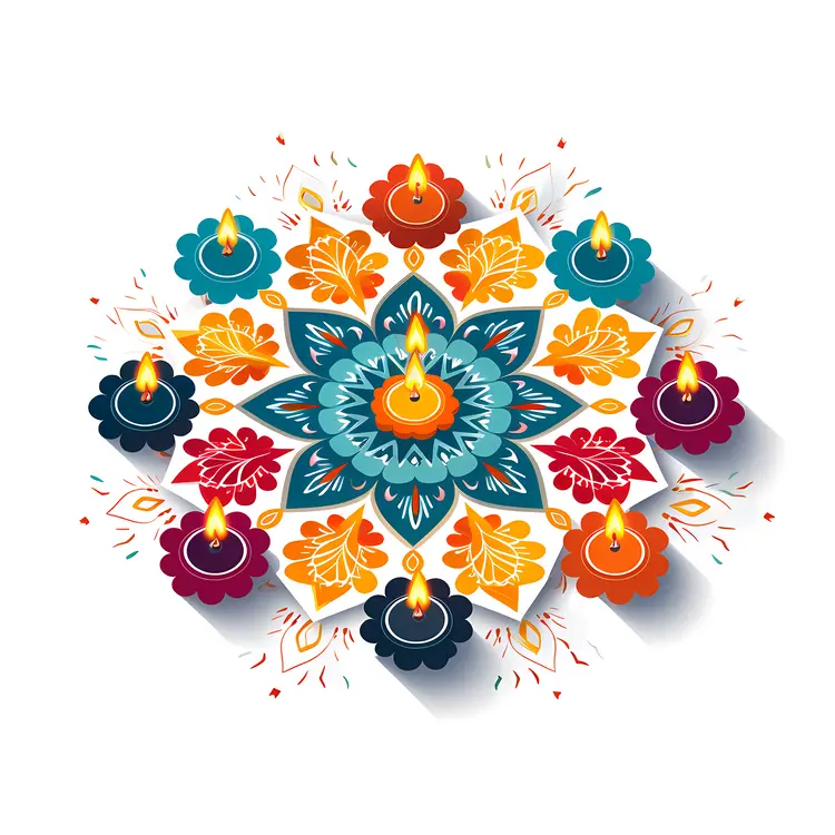 Blue and Orange Rangoli with Diyas for Diwali