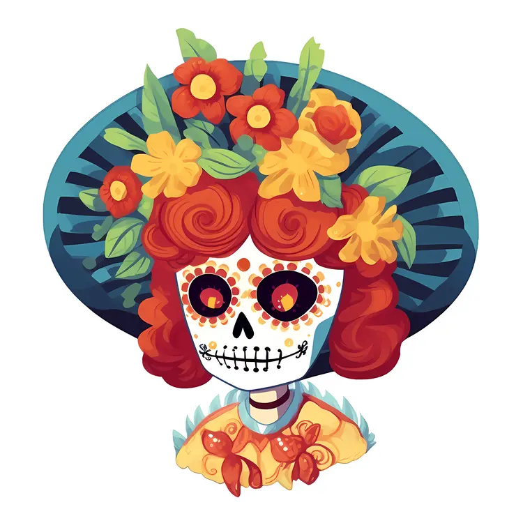 Colorful Sugar Skull with Flowers for Day of the Dead