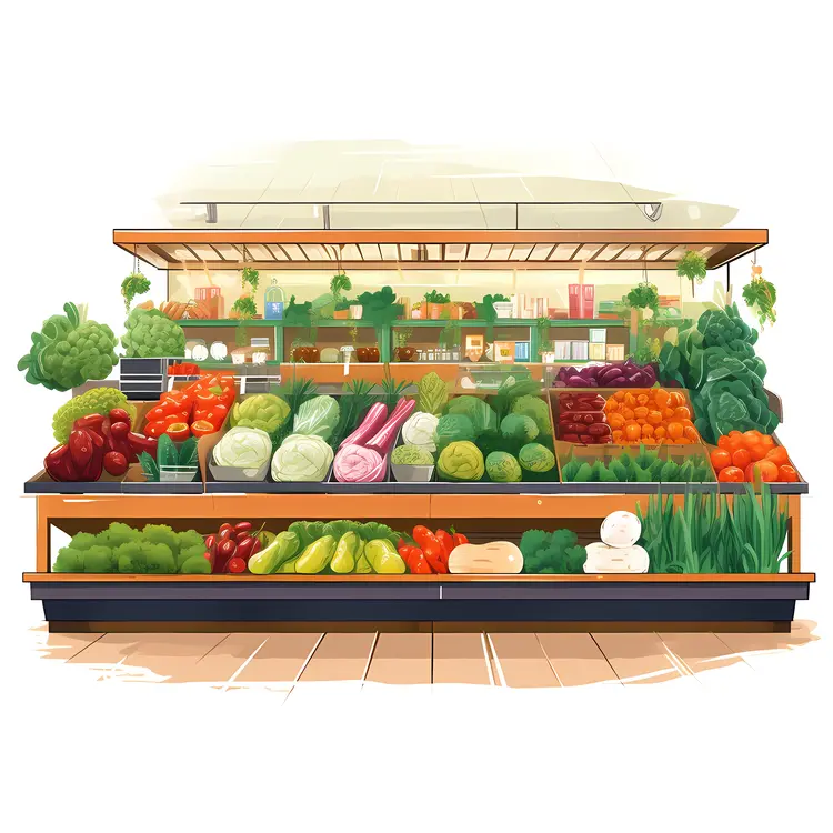 Fresh Vegetables Display in Grocery Store