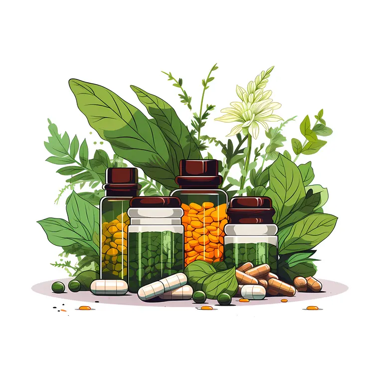 Herbal Supplements with Bottles and Capsules