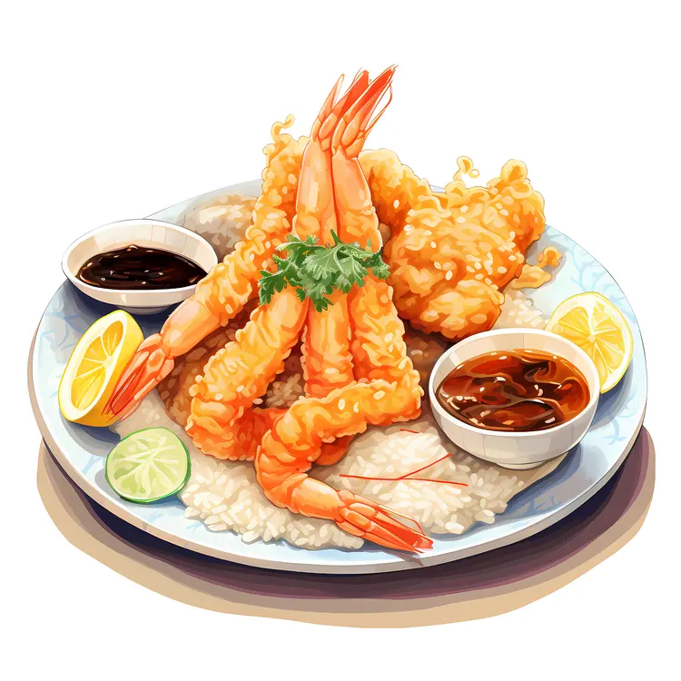 Shrimp Tempura with Rice and Sauces
