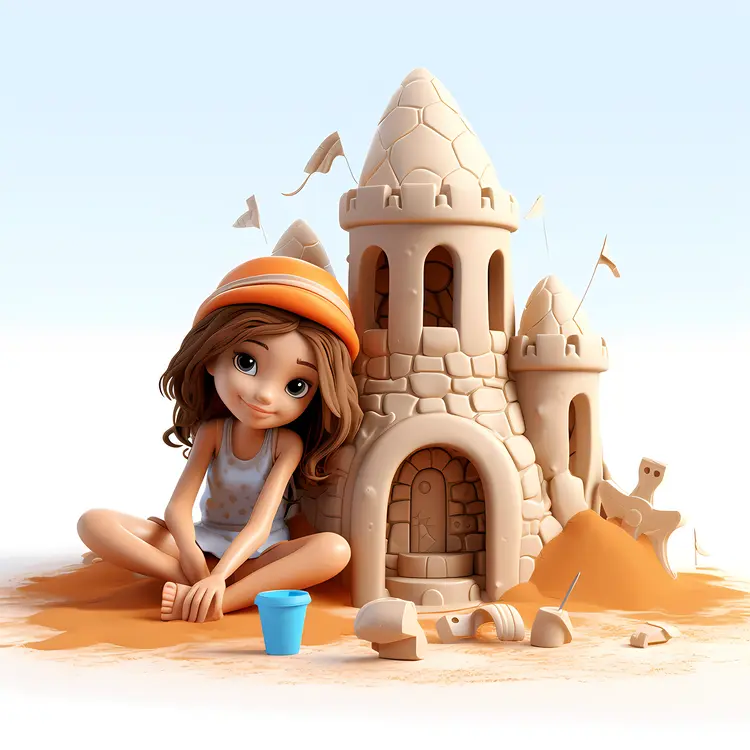 Little Girl with Sandcastle on the Beach