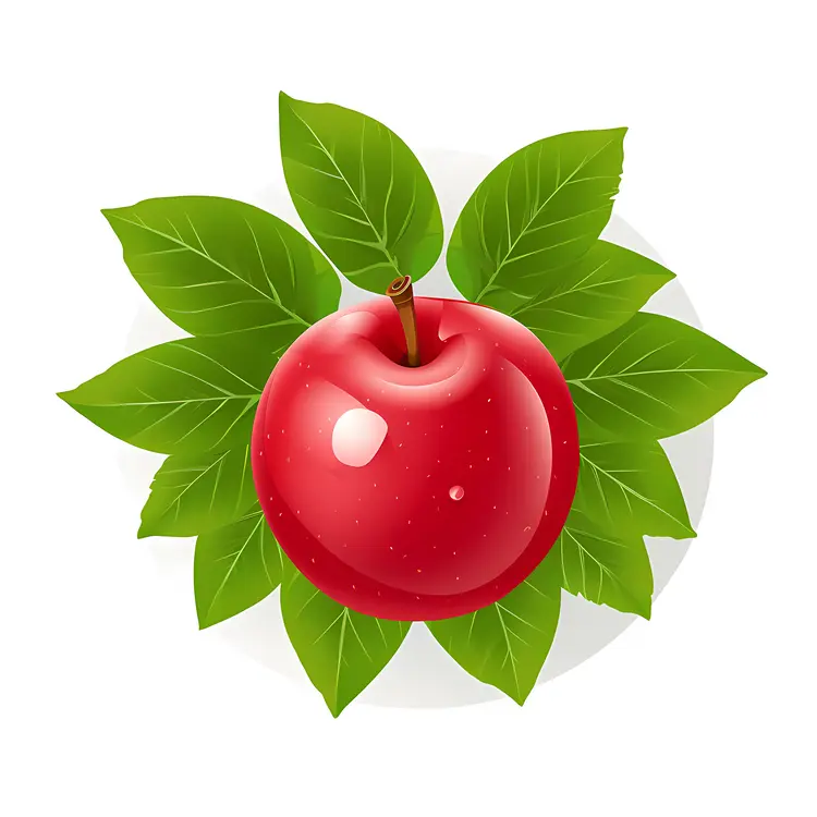 Fresh Red Apple with Green Leaves