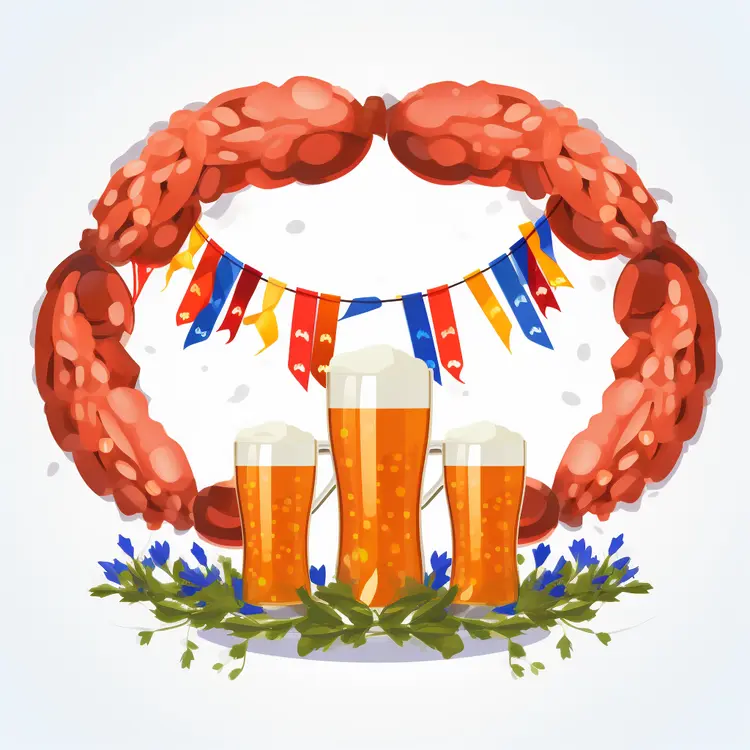 Festive Beer Glasses with Banners for Oktoberfest Celebration