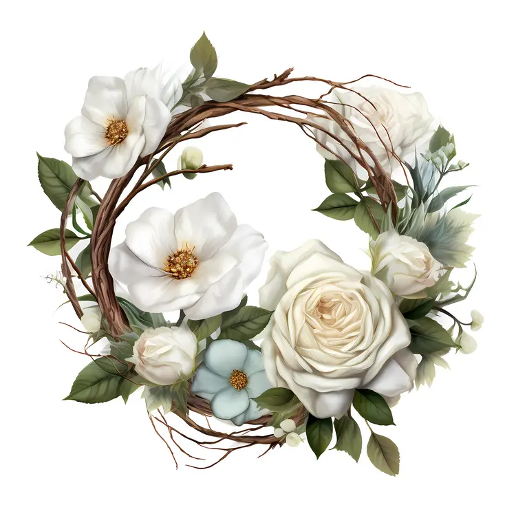Elegant White Floral Wreath with Roses