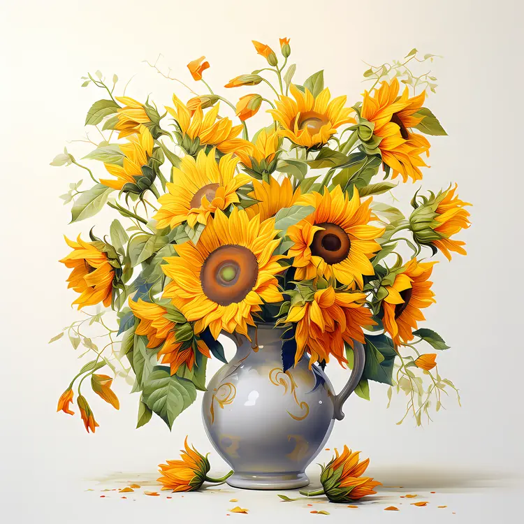 Beautiful Sunflowers in a Decorative Vase