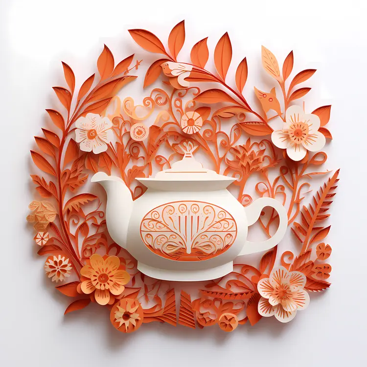 Decorative Orange and White Teapot with Flowers
