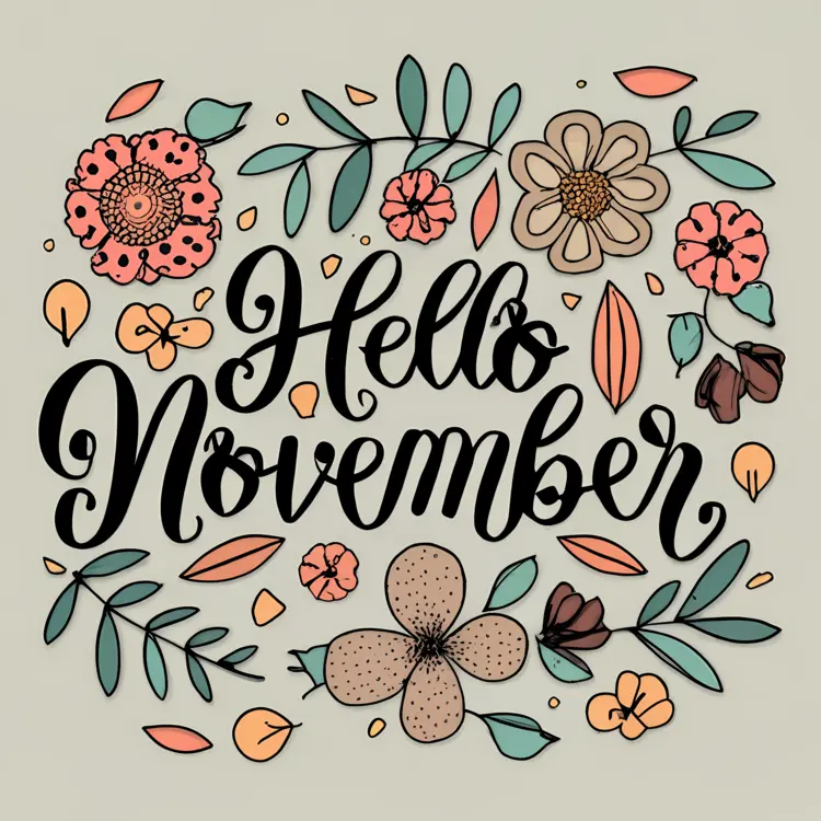 Hello November with Floral and Leaf Design