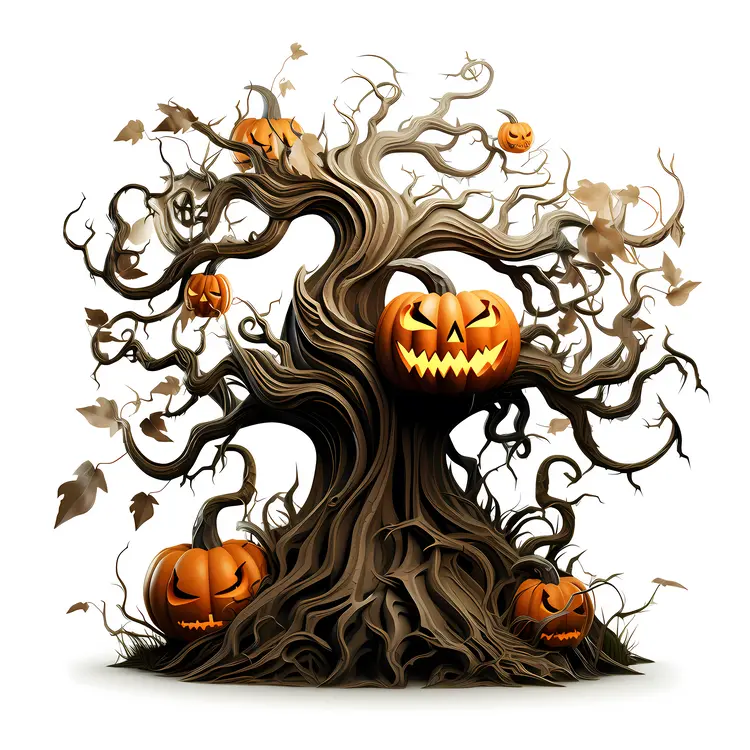 Spooky Halloween Tree with Pumpkins