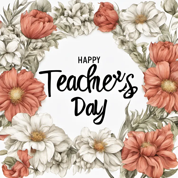Happy Teacher's Day with Floral Frame