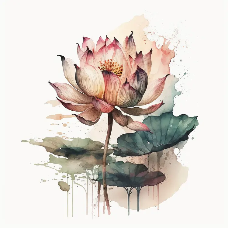 Beautiful Watercolor Lotus Flower