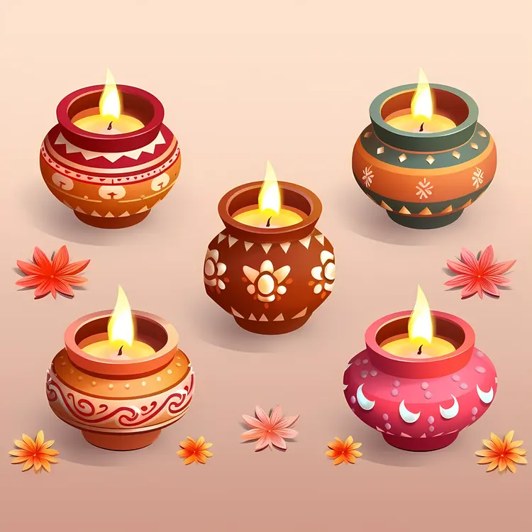 Decorative Candles in Colorful Pots