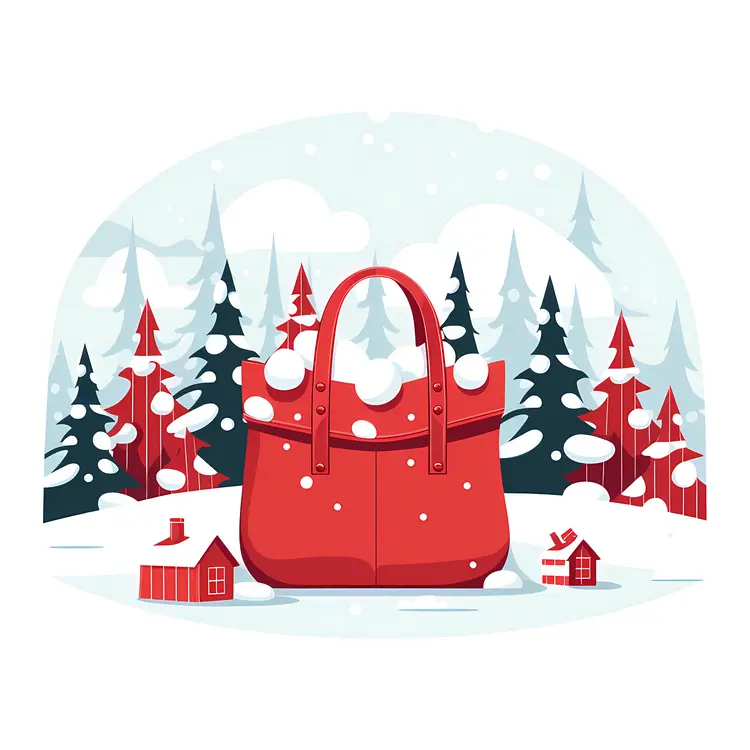 Red Handbag in Snowy Forest