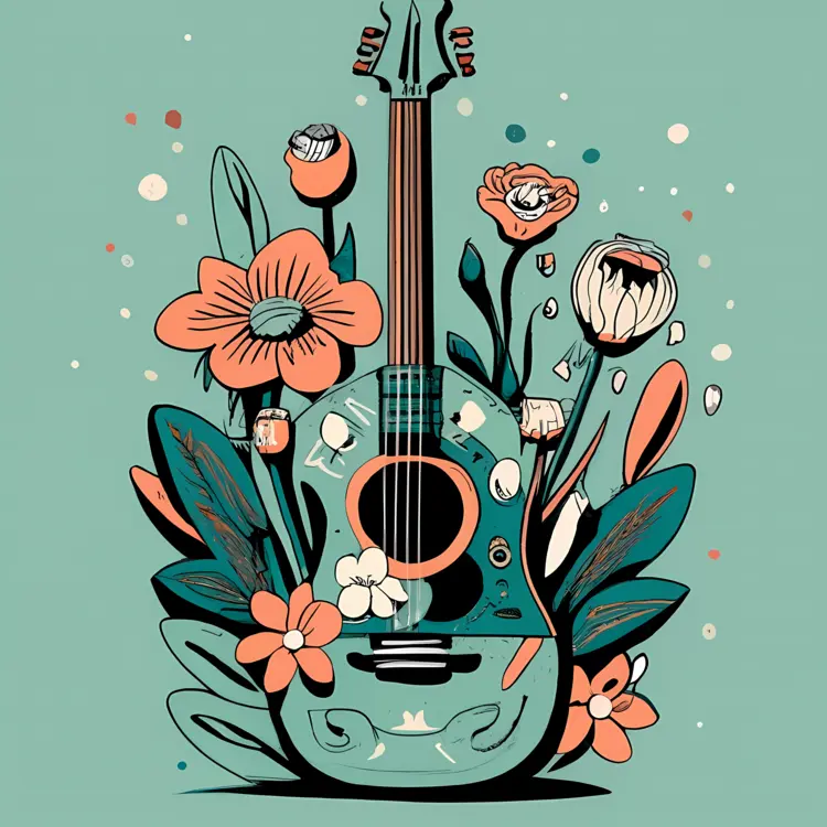 Floral Artistic Guitar with Abstract Elements